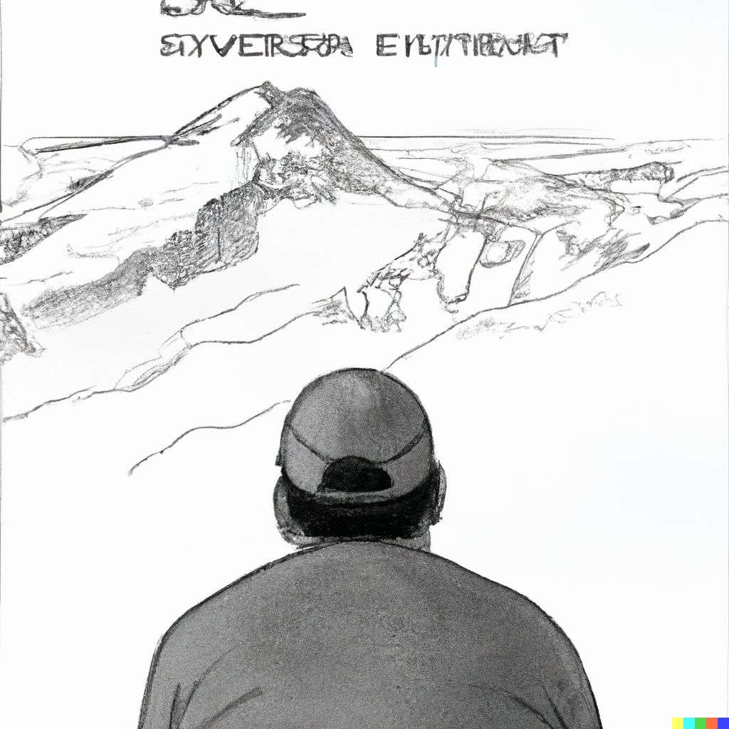someone gazing at Mount Everest, drawing, schematic